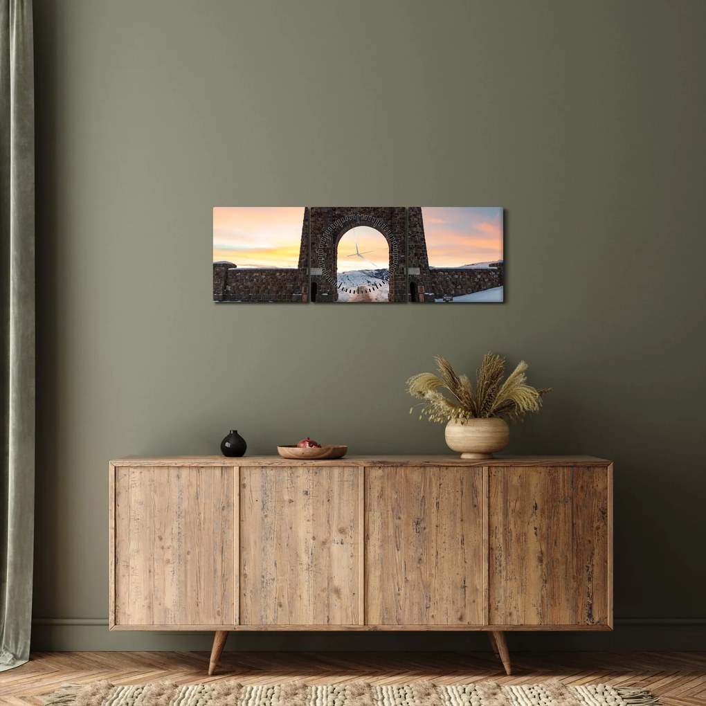 Tablou cu poarta, Yellowstone (cu ceas) (90x30 cm)