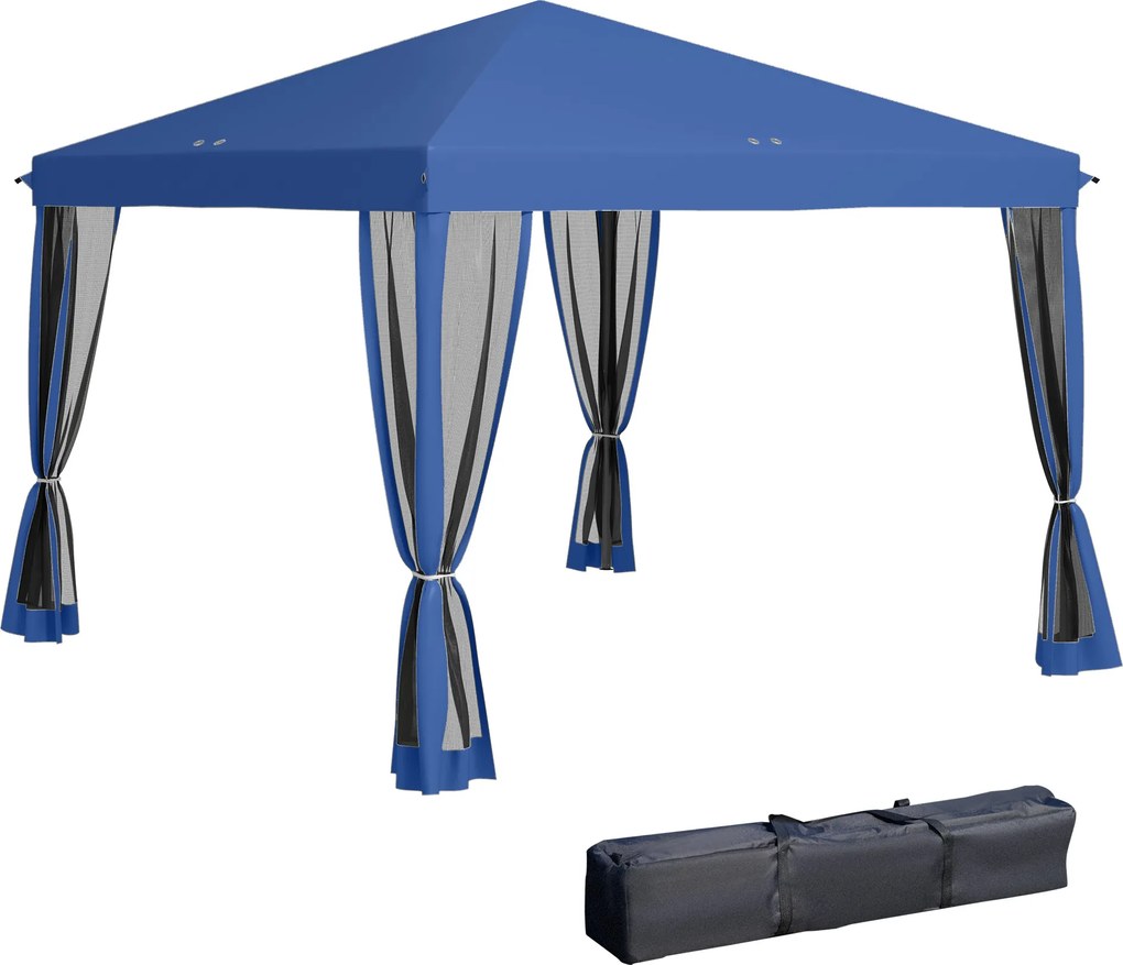 Outsunny Tonelă pop-up Barnum Pliant Style Colonial 3 x 3 m 4 plase de țânțari + Geantă de Transport albastru | Aosom Romania