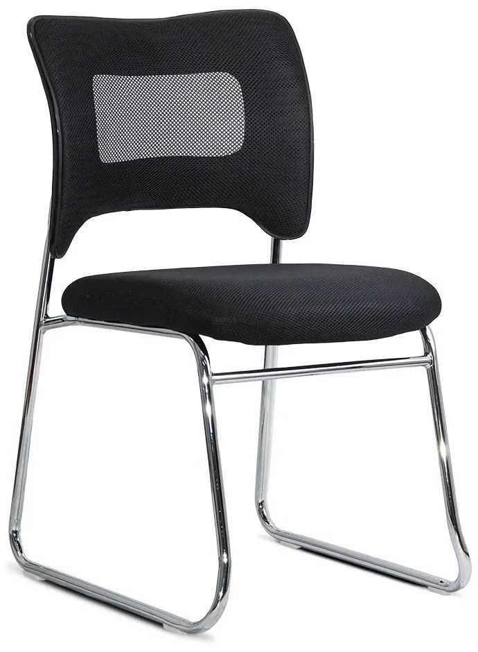 Scaun vizitator negru HRC 613F din mesh si cadrul cromat