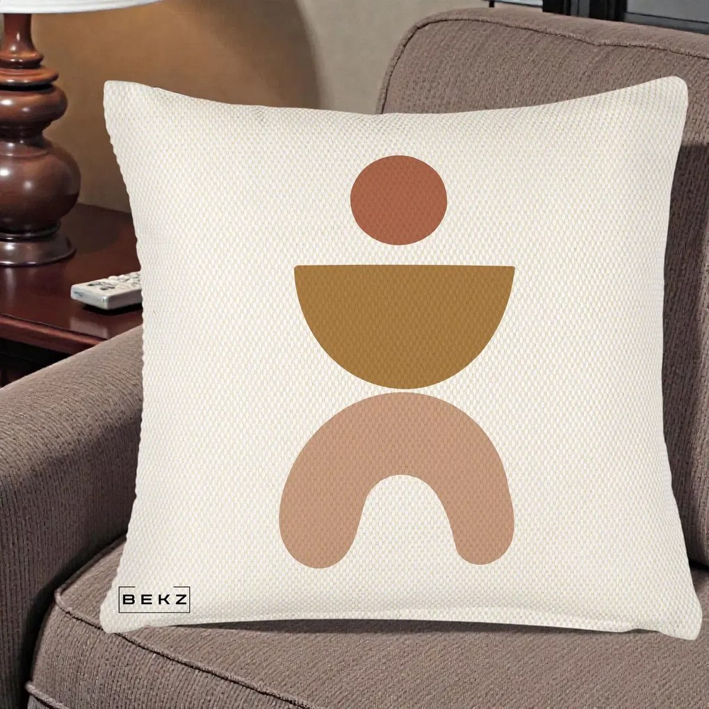 Perna Decorativa Geometric Boho Disc si Arc, 40x40 cm, Crem Reliefat, Husa Detasabila, Perna Inclusa, BEKZ®