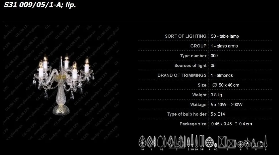 Veioza 5 brate cristal Bohemia S31 009/05/1-A; lip.