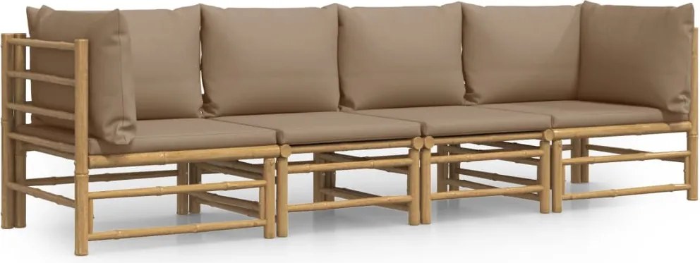 vidaXL Set mobilier de grădină cu perne gri taupe, 4 piese, bambus