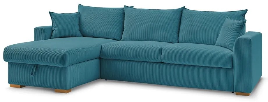 Colțar albastru extensibil cu tapițerie din catifea reiată (cu colț variabil) Augustin – Bobochic Paris