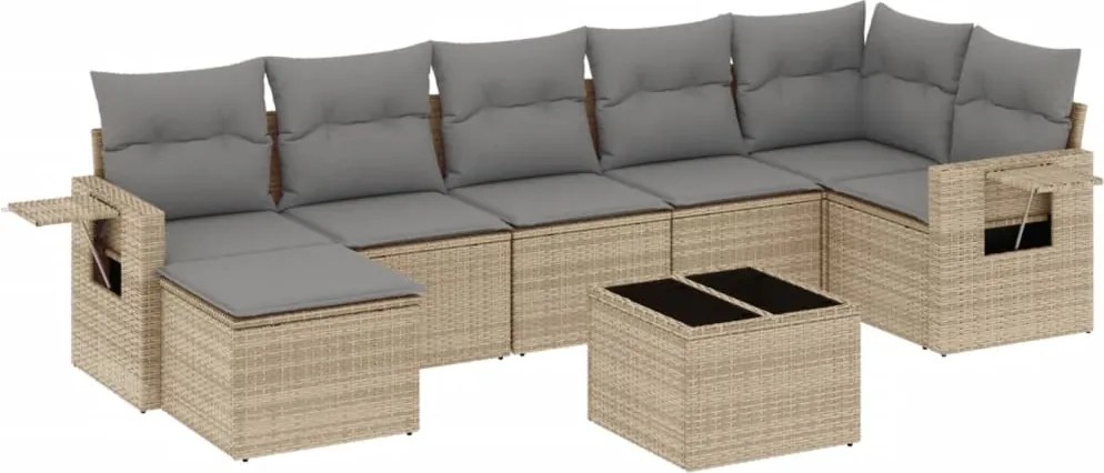 vidaXL Set canapele de grădină, 8 piese, cu perne, bej, poliratan