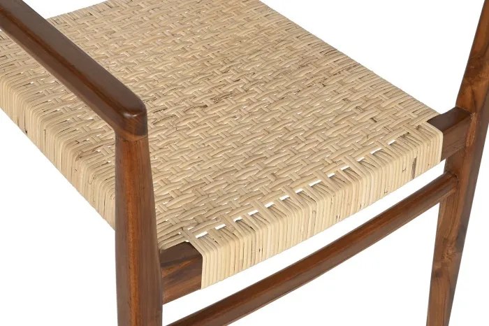 Scaun dining din lemn de tec si rattan, " Excentriq "