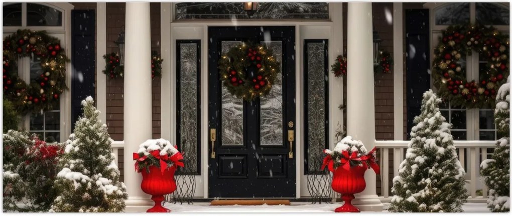 Tablou - Casa decorată de Crăciun (120x50 cm)