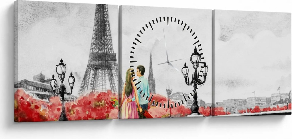 Tablou îndrăgostiții în Paris (cu ceas) (90x30 cm)