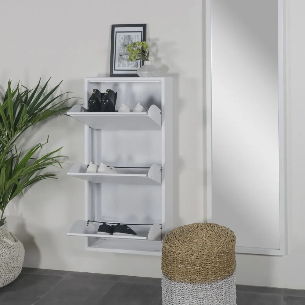 Pantofar alb cu deschidere înclinată din metal 50x103x15 cm Billy – Spinder Design