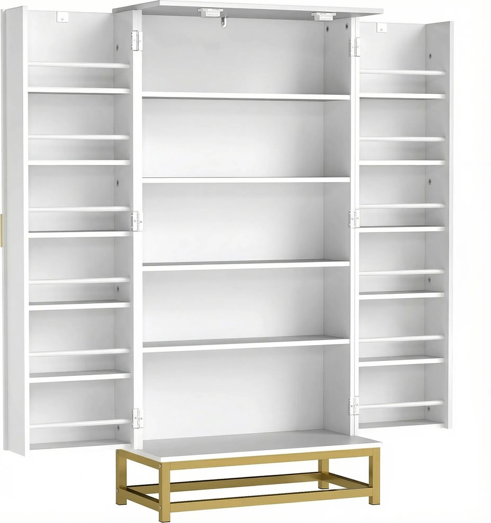 HOMCOM Dulap de bucătărie mobilier depozitare cu 12 rafturi pe uși, rafturi reglabile, 58x29x119,5cm, alb | Aosom Romania