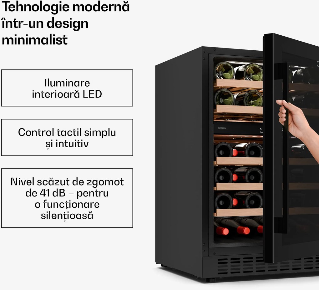 Klarstein Velaire Frigider de vin încorporabil | Modern, Elegant | Protecție UV | Dual-Zone | 46 sticle