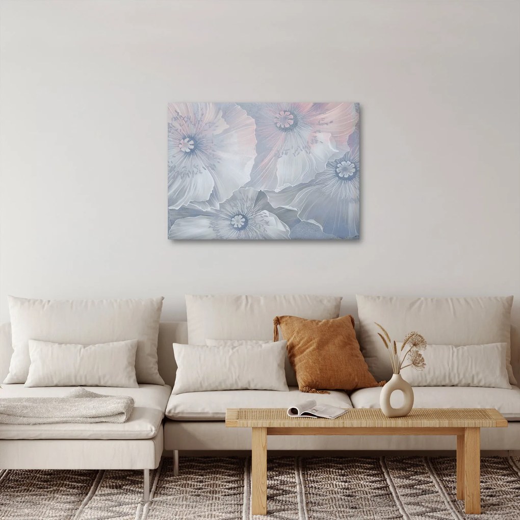 Tablou - Flori albastre pe perete (70x50 cm)
