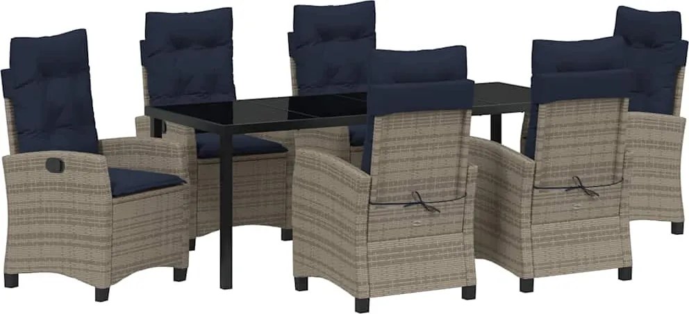 vidaXL Set de masă pentru grădină cu pernă 7 pcs Gri poliratan