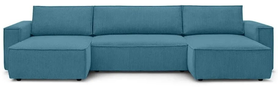 Colțar turcoaz extensibil cu tapițerie din catifea reiată Nihad – Bobochic Paris