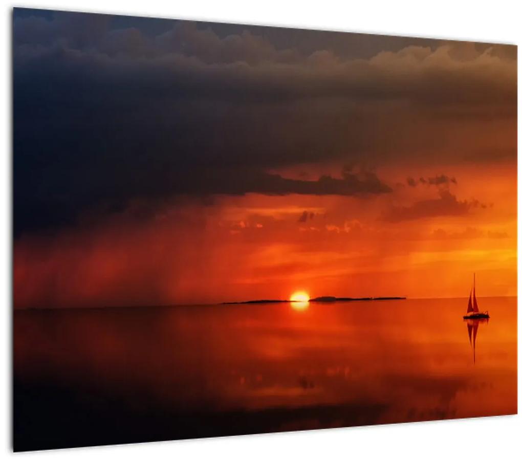 Tablou apusului de soare cu barca (70x50 cm), în 40 de alte dimensiuni noi