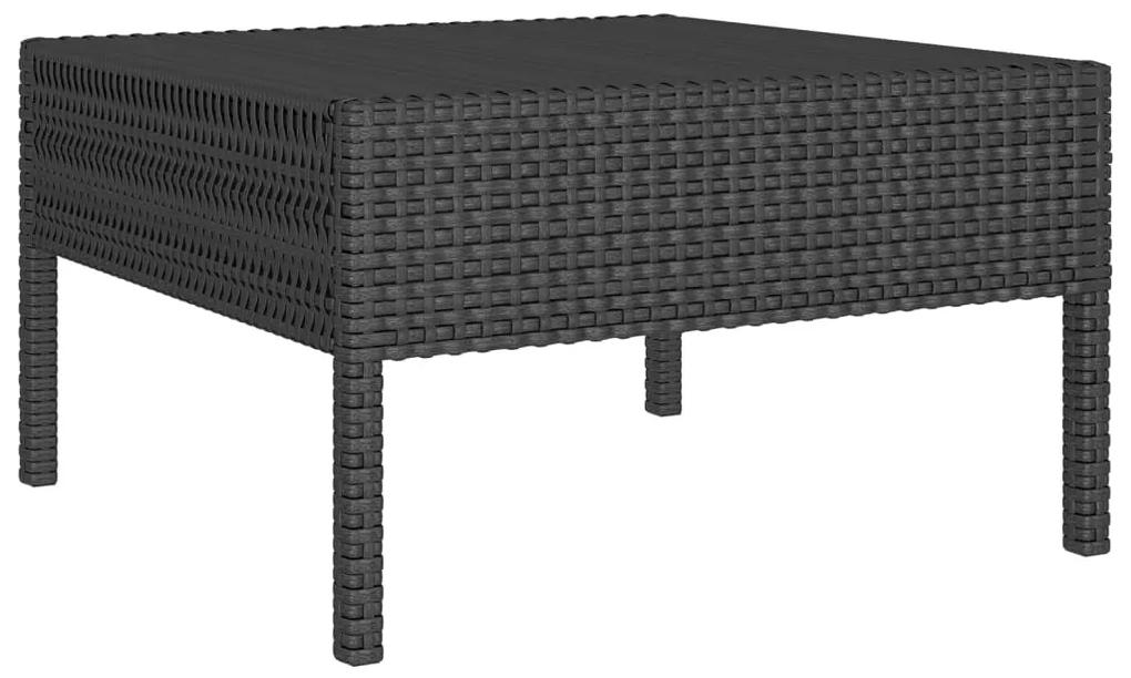 Set mobilier de gradina cu perne, 12 piese, negru, poliratan 4x colt + 6x mijloc + suport pentru picioare + masa, 1