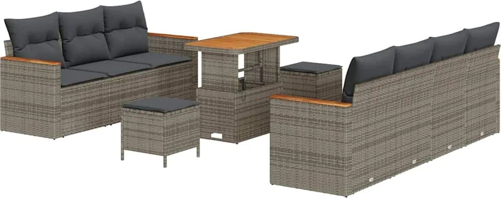 vidaXL Set de canapele pentru grădină 10 pcs Gri poliratan