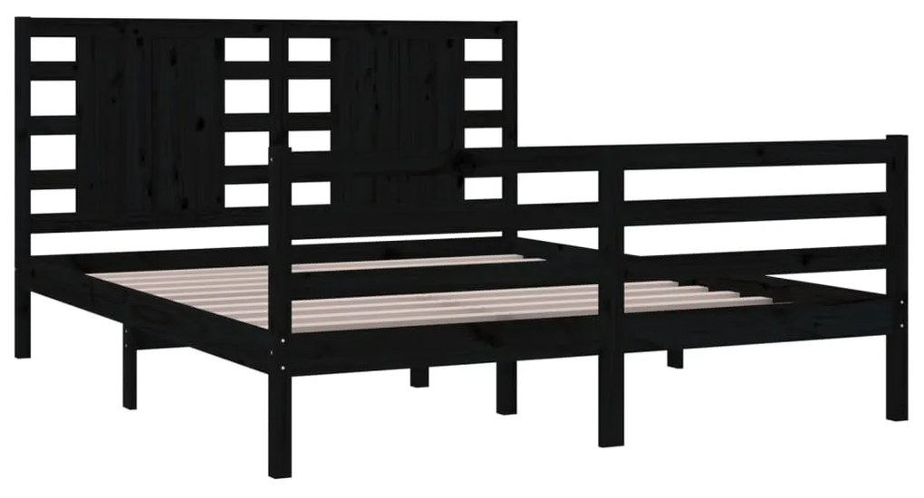 Cadru pat 5FT King Size, negru, 150x200 cm, lemn masiv de pin Negru, 150 x 200 cm