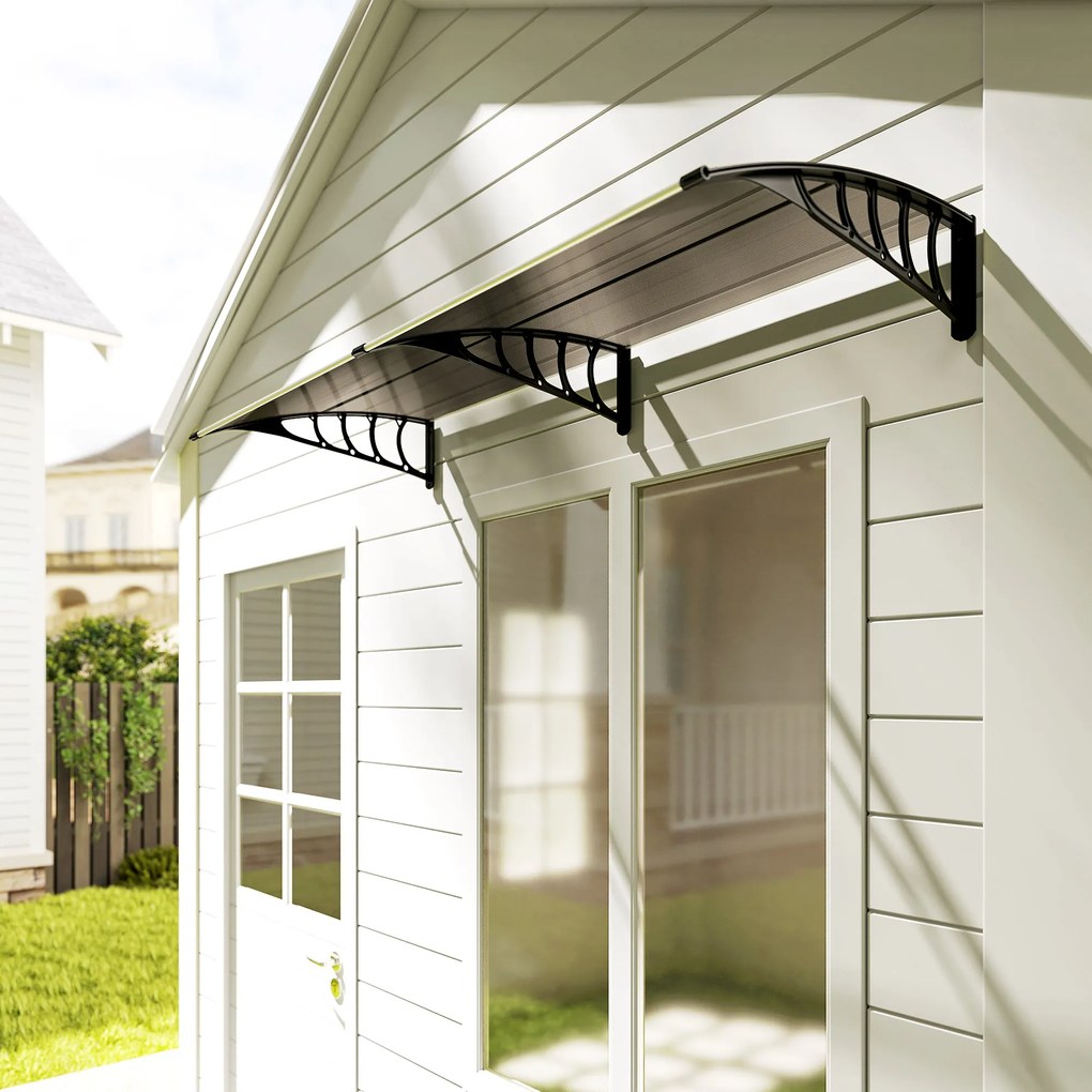 Streasina de exterior Outsunny 200x96cm din policarbonat si aluminiu, protectie pentru ferestre si usi, maro | Aosom RO