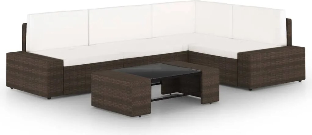 vidaXL Set mobilier de grădină cu perne, 5 piese, maro, poliratan