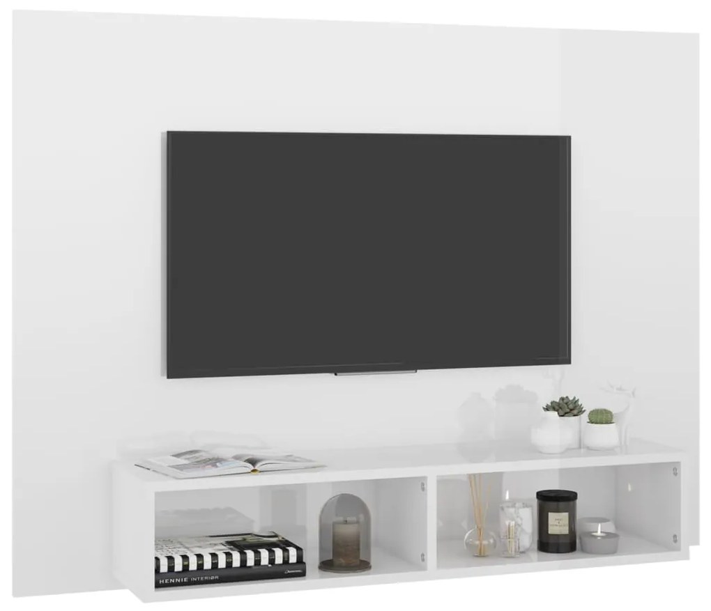 Comoda TV de perete, alb extralucios, 120x23,5x90 cm, PAL 1, Alb foarte lucios