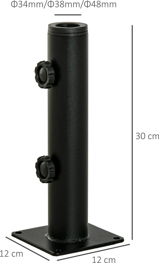 Outsunny Picior de umbrelă, tub reglabil din metal pentru tija Ø 34, 38 și 48 mm, negru | Aosom Romania
