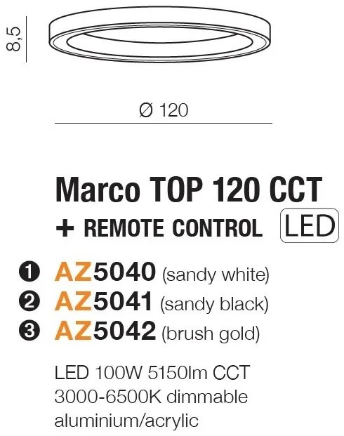 Lustra LED XXL cu telecomanda design slim circular MARCO TOP 120 CCT BK