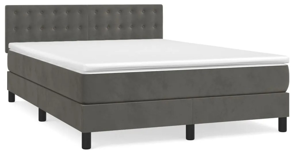 3141546 vidaXL Pat box spring cu saltea, gri închis, 140x200 cm, catifea