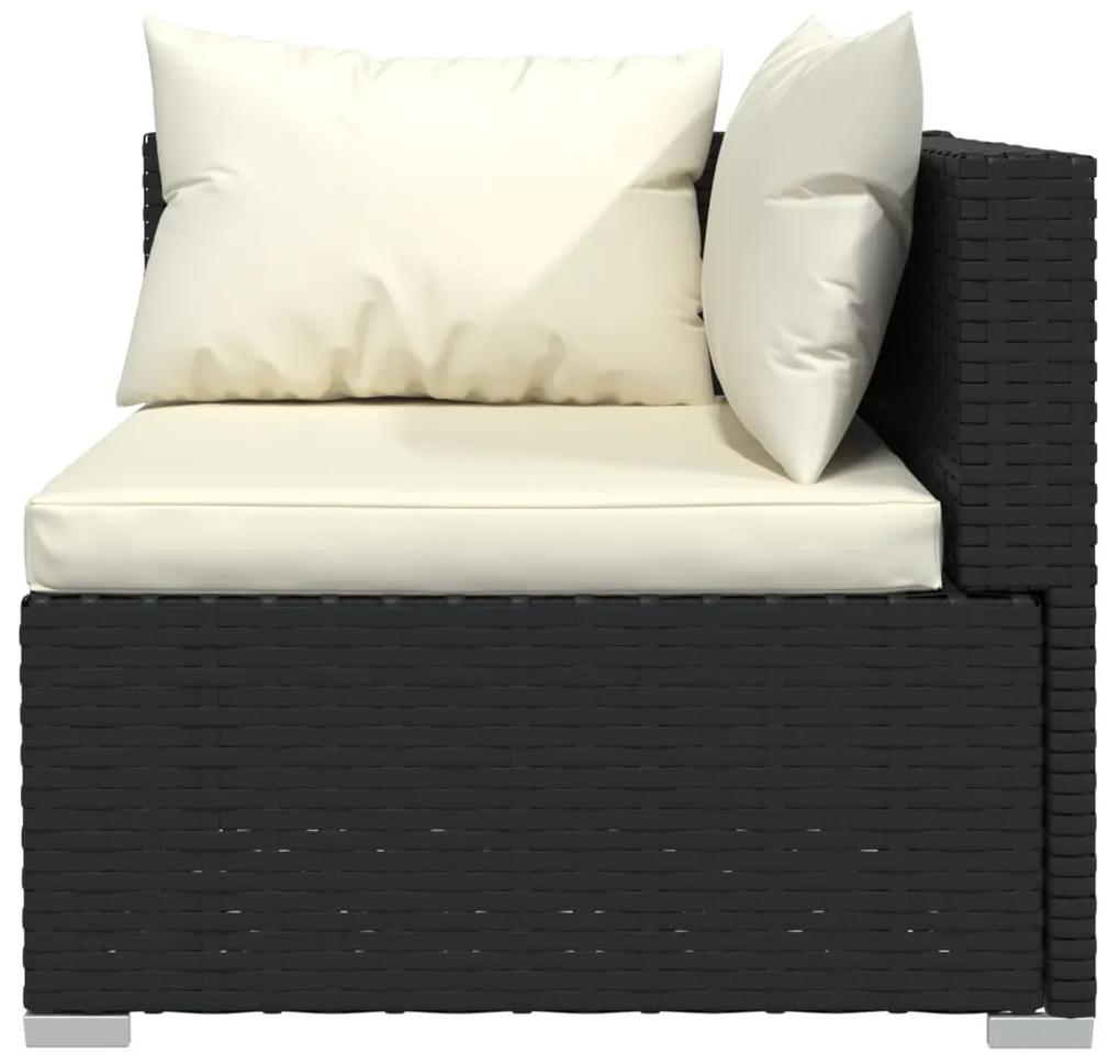 Set mobilier de gradina cu perne, 10 piese, negru, poliratan negru si crem, 4x colt + 4x mijloc + 2x suport pentru picioare, 1