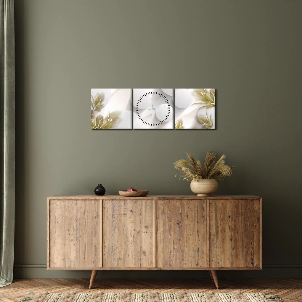Tablou - 3D cercuri cu flori (cu ceas) (90x30 cm)