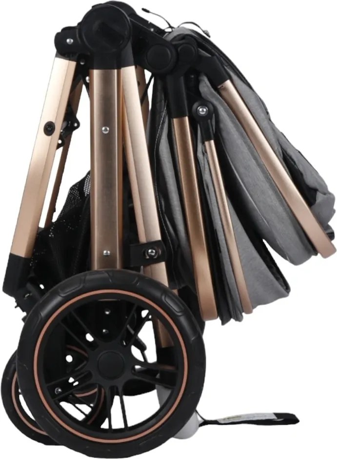 Carucior nou nascuti 3 in 1 NOVOKIDS™ X2000 series, Cu geanta bebe, Cadru Aluminiu Gold, Amortizoare, Roti din cauciuc plin AVE, Landou, Scoica auto,