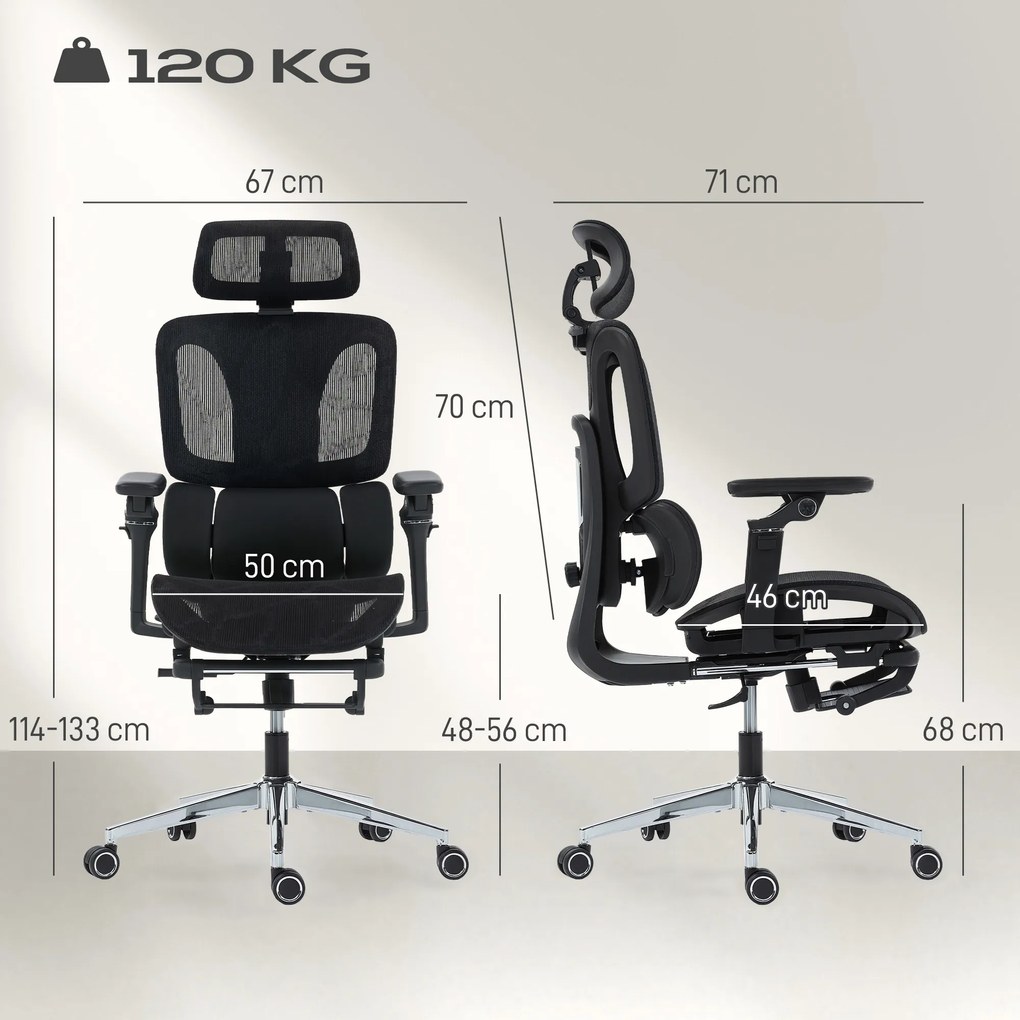 HOMCOM Scaun de Birou Ergonomic din Plasă cu Cotiere, Tetieră, Spătar Reglabil, Funcție Legănare, Negru | Aosom Romania
