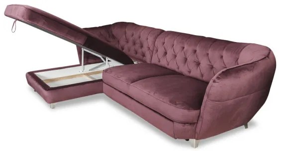 Coltar Extensibil Cu Lada Depozitare Retro, Stanga, Mov, 302 X 188 Cm