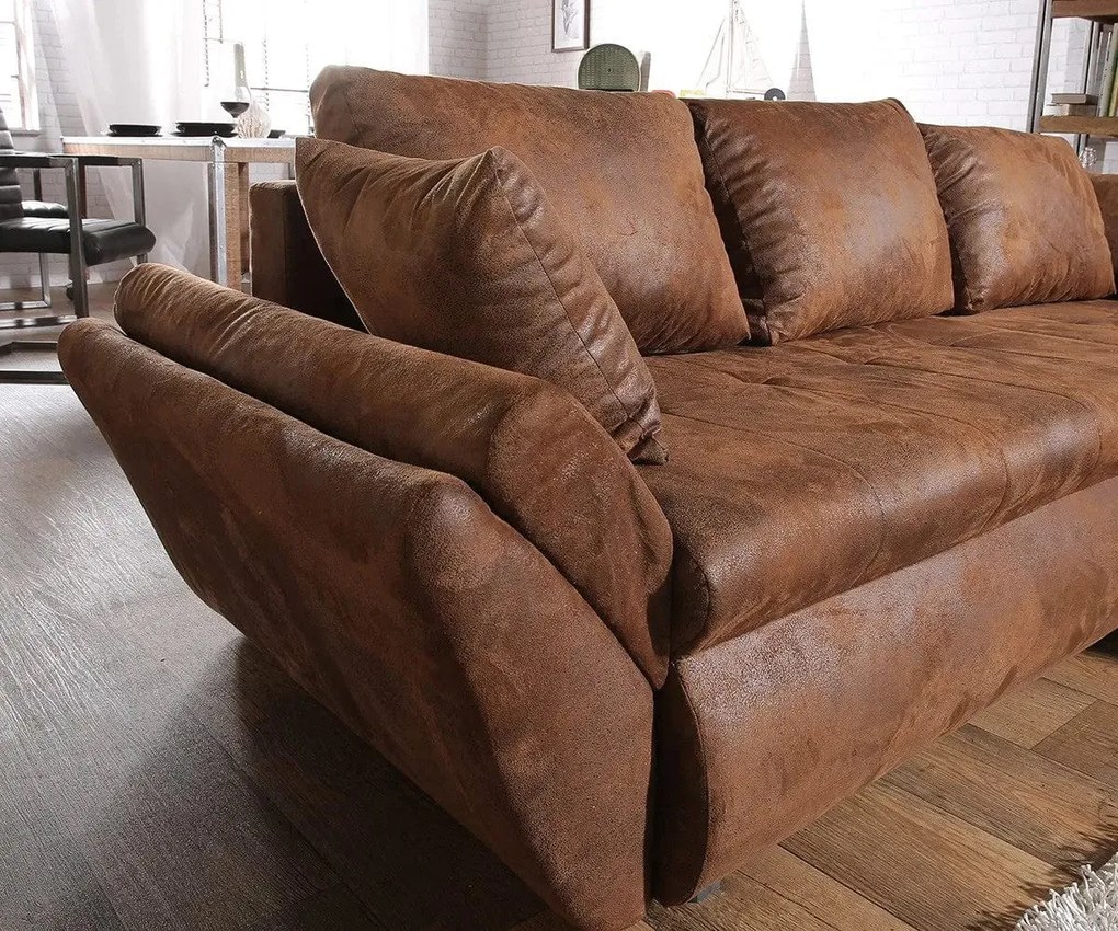 Colțar extensibil dumonde cu ladă de depozitare si sezut confortabil din spuma high-density, Loana Madagaskar Brown 270x185 cm