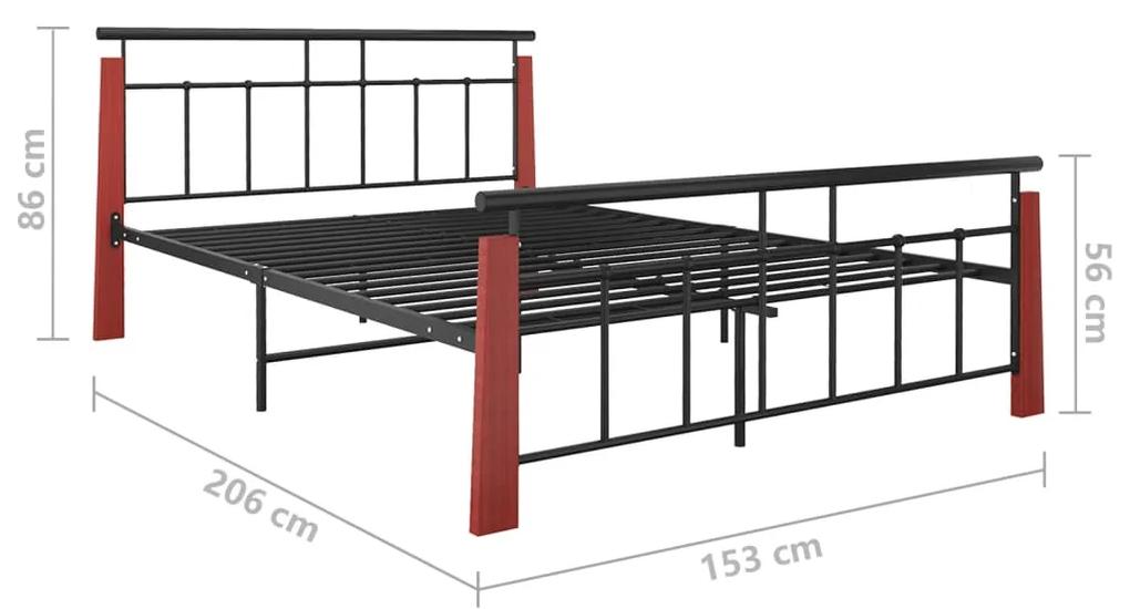 Cadru de pat, 140x200 cm, metal si lemn masiv de stejar Maro inchis, 140 x 200 cm