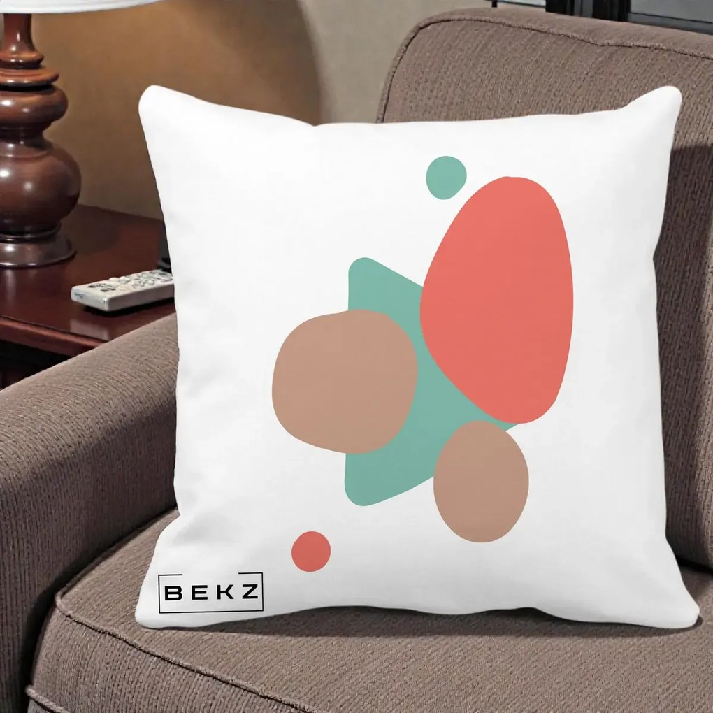 Perna Decorativa Abstract Forme Coral Turcoaz, 40x40 cm, Alba Mata, Husa Detasabila, Perna Inclusa, BEKZ®