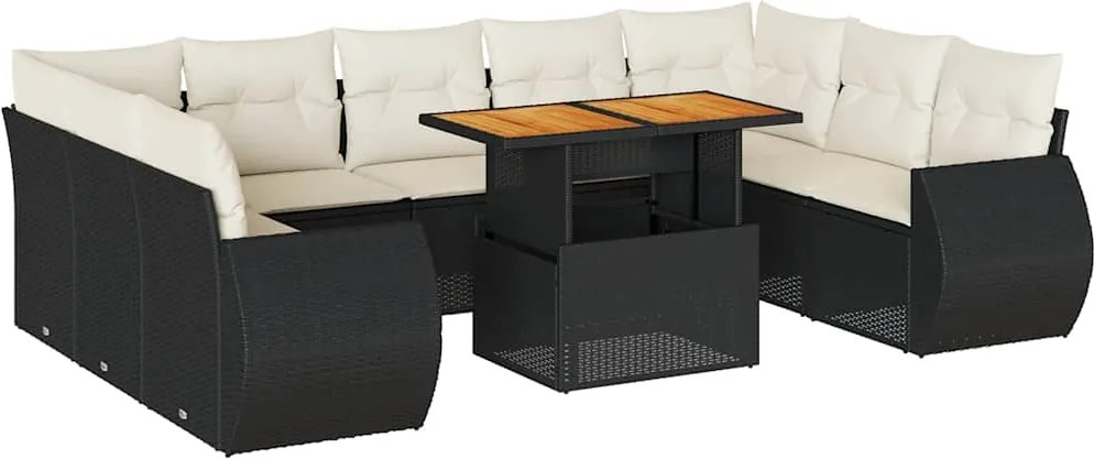 vidaXL Set canapele de grădină cu perne, 10 piese, negru, poliratan