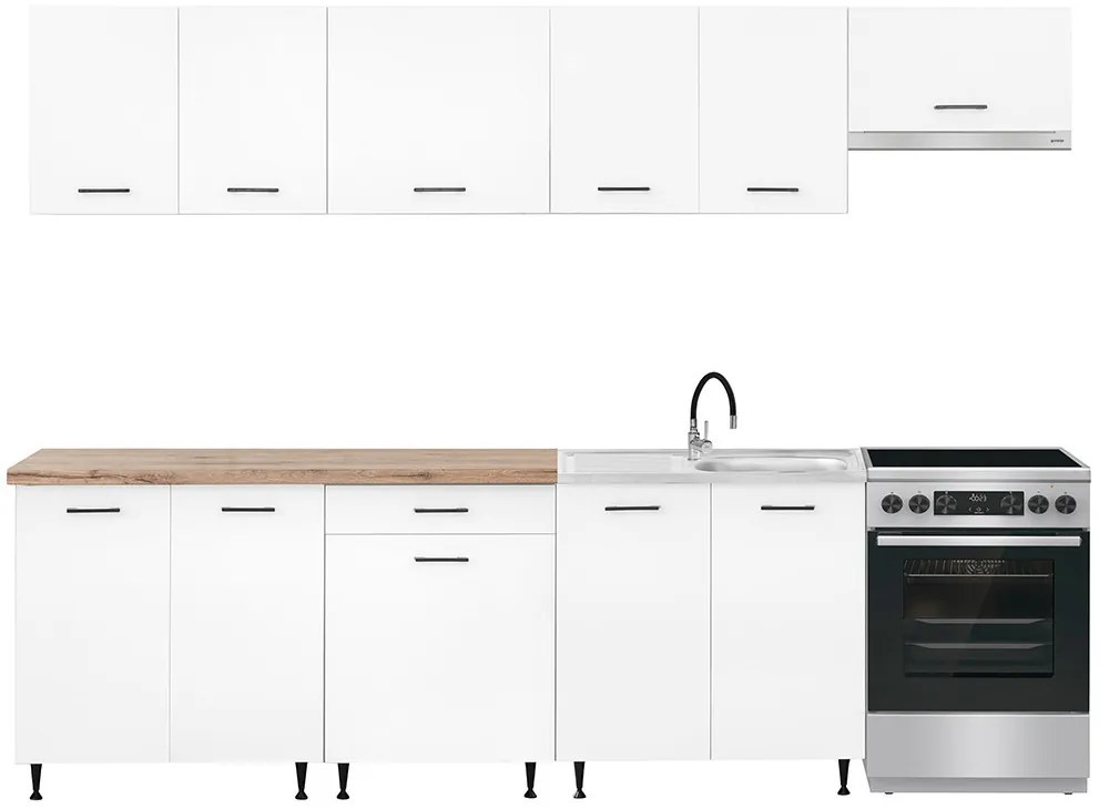 Unitate de bucătărie Primo 280 cu blat de lucru din stejar charlestone alb