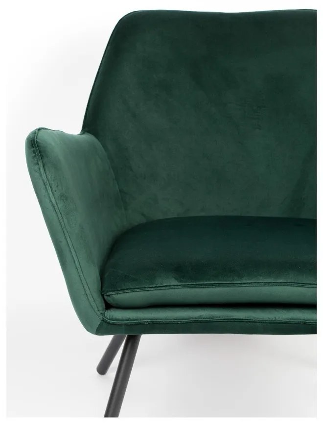 Fotoliu cu tapițerie din catifea White Label Bon, verde închis
