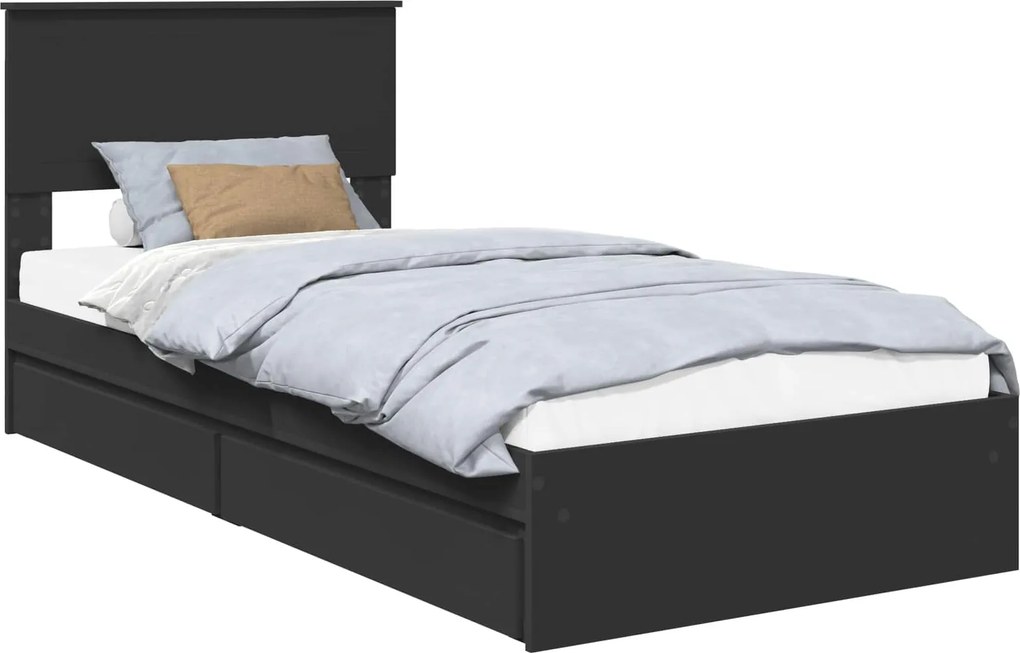 vidaXL Pat cu storage cu headboard Negru 90 x 190 cm Lemn compozit