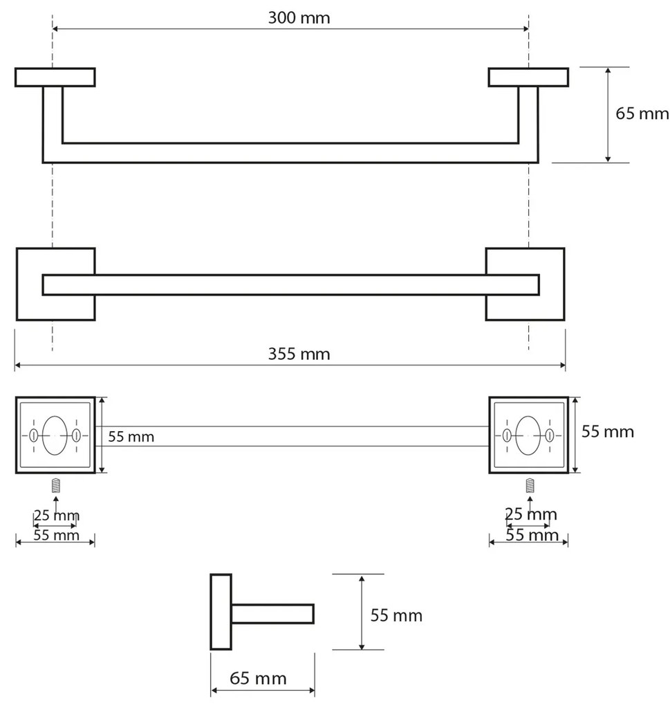SAPHO XQ401 X-Square suport pentru prosoape 35 cm,argintiu