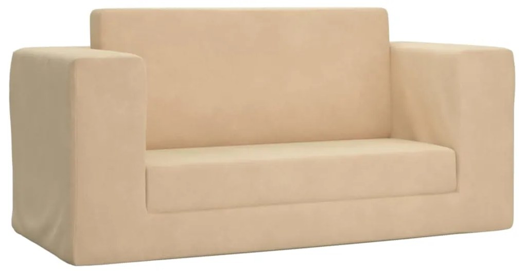 341854 vidaXL Canapea extensibilă de copii cu 2 locuri, crem, pluș moale