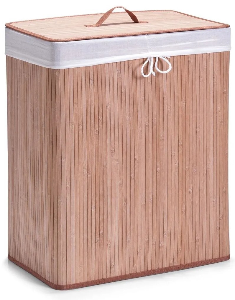 Coș de rufe din bambus, maro deschis, 104 l, ZELLER cu 2 compartimente