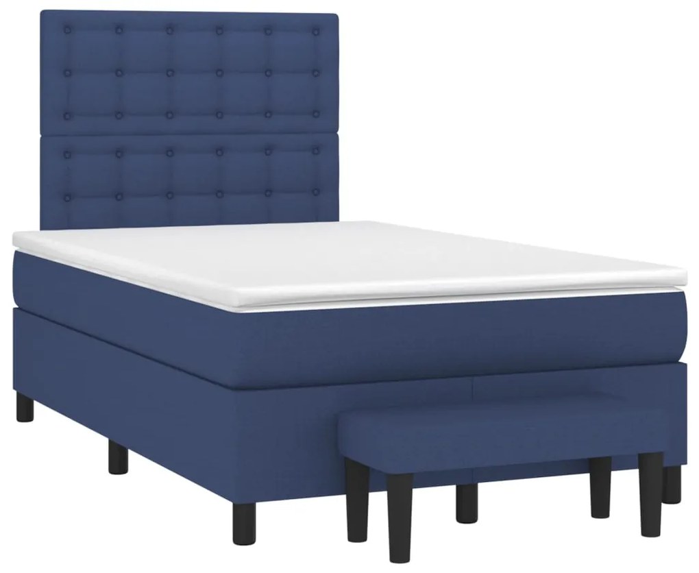 vidaXL Pat box spring cu saltea, albastru, 120x190 cm, material textil