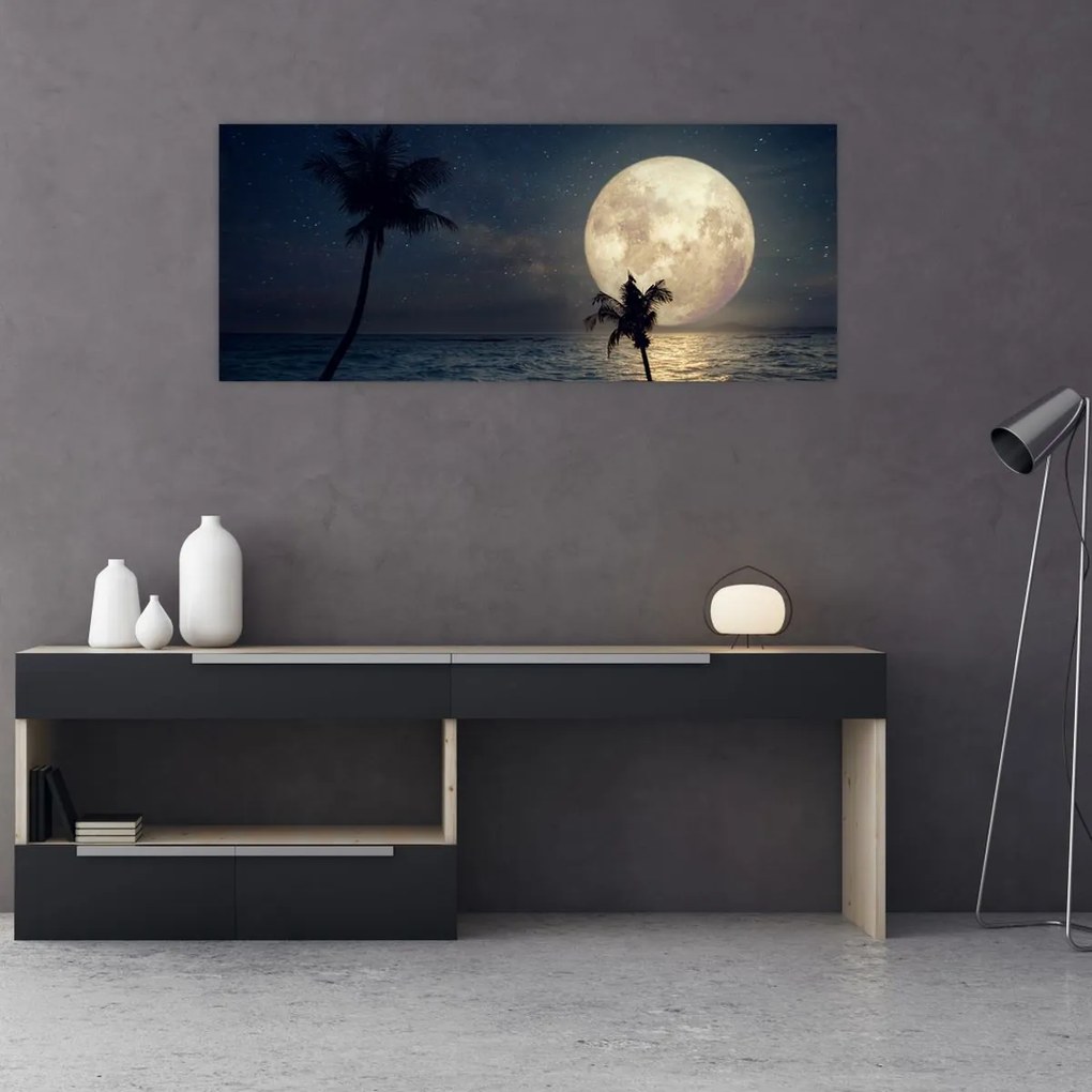 Tablou - Plajă cu lună plină (120x50 cm)