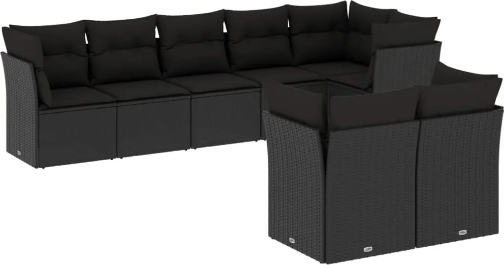 vidaXL Set mobilier de grădină cu perne, 8 piese, negru, poliratan