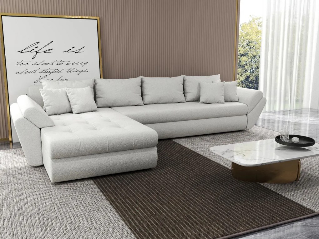 Colțar extensibil dumonde cu ladă de depozitare si sezut confortabil din spuma high-density, Loana XL Euphoria Ivory 335x185 cm
