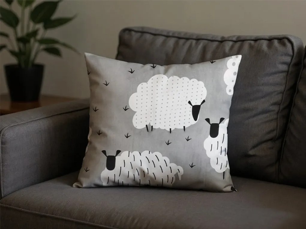 Fața de pernă din polibumbac WHITE SHEEPS 45x45 cm, gri