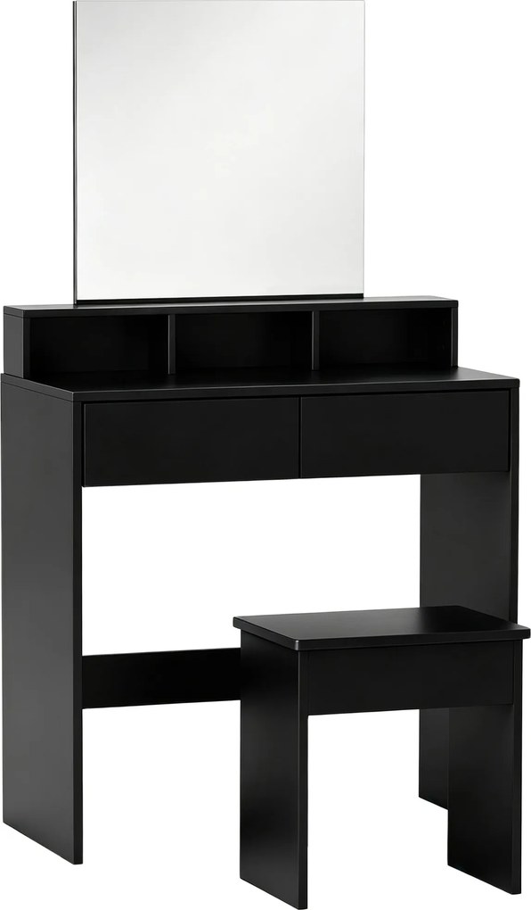 HOMCOM Masă de Toaletă cu Oglindă, 3 Rafturi, 2 Sertare, 75x38x135 cm, Negru | Aosom Romania