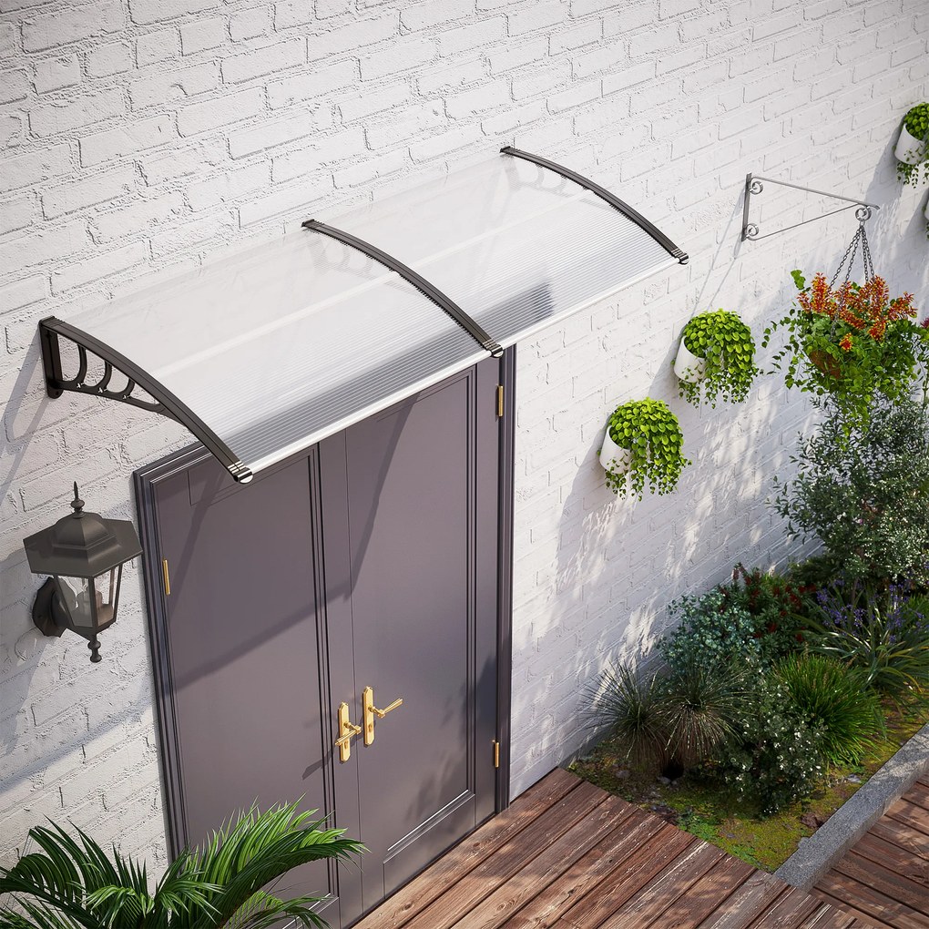 Outsunny Copertină Laterală de Exterior din Policarbonat și Aluminiu, 195x75x23 cm, Transparent | Aosom Romania