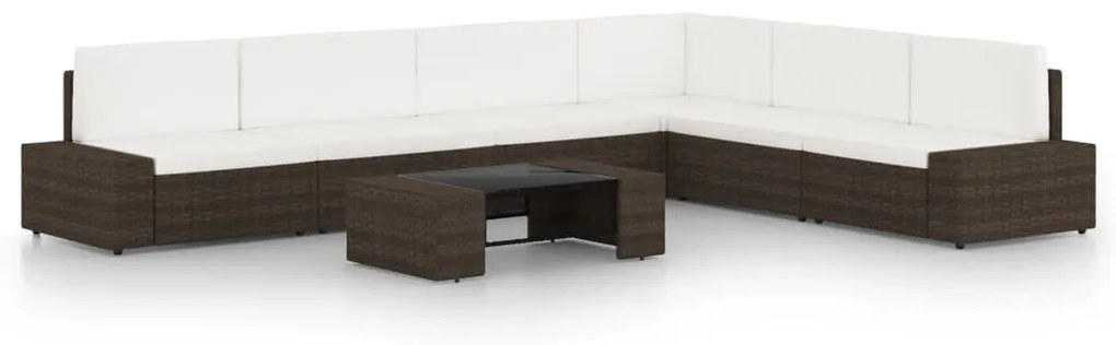vidaXL Set mobilier de grădină cu perne, 7 piese, maro, poliratan